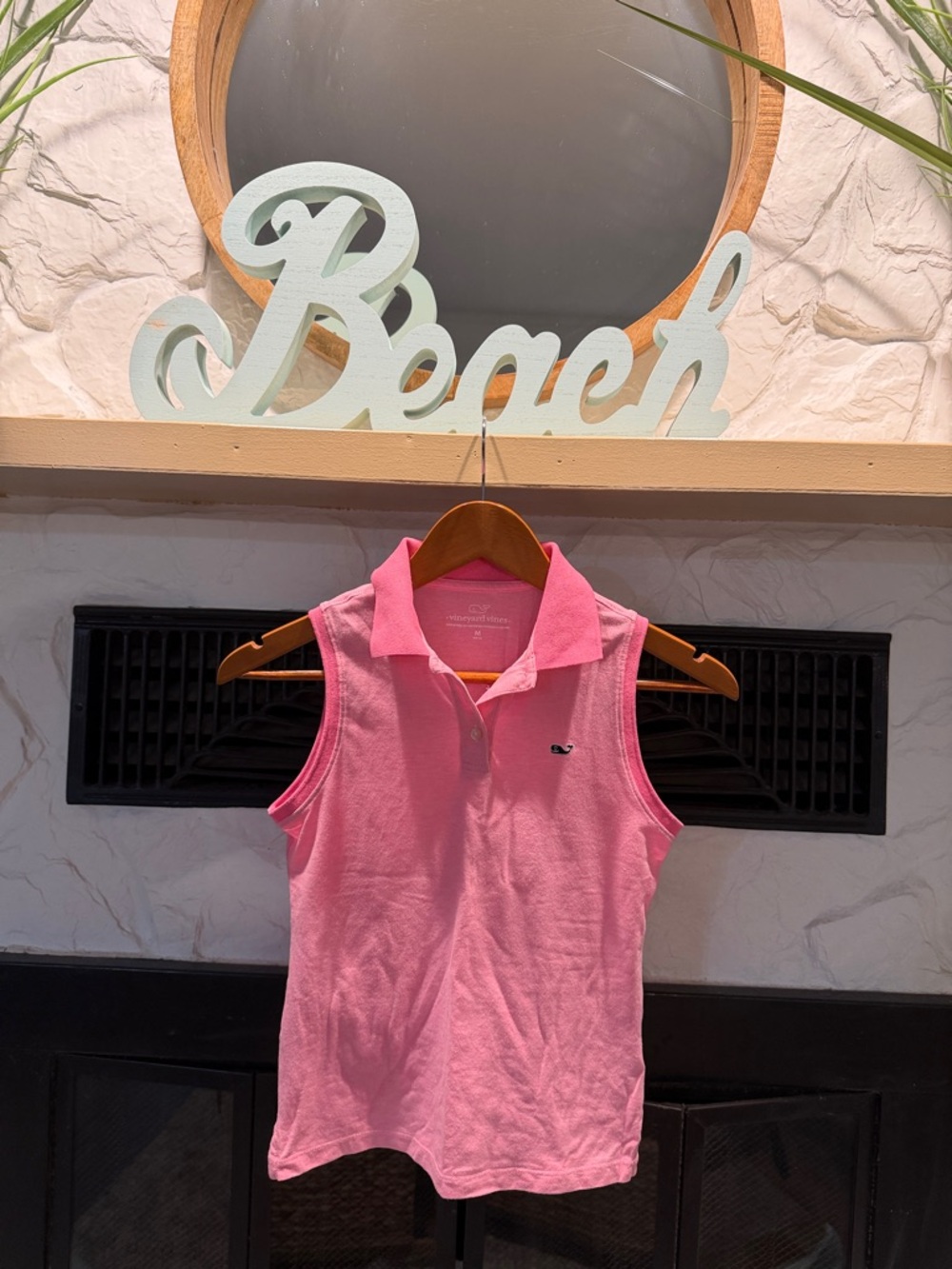 Vineyard Vines Sleeveless Pink Polo Tank with Whale Emblem
